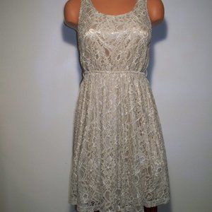 Anthropologie Lulumari Gold Lace Dress S  R7